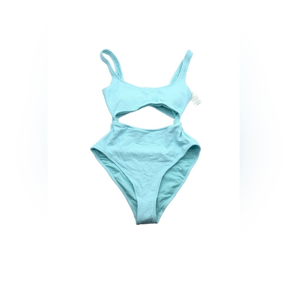 Aerie One Piece Swimsuit Cutouts Full Coverage Textured Light Blue M